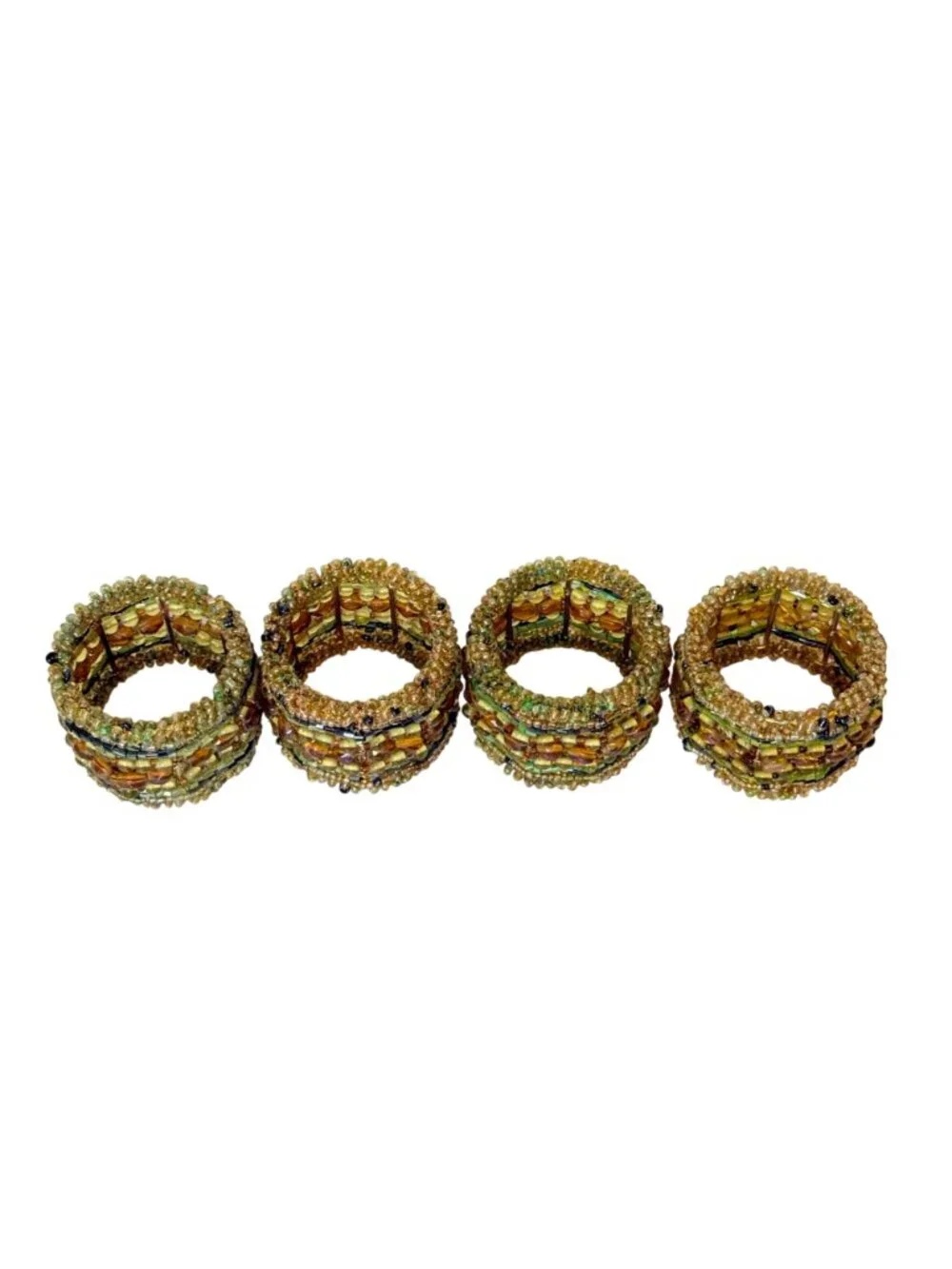 Vintage Pier 1 Imports Beaded Napkin Rings Set 4 Boho Fall Rustic Table Decor